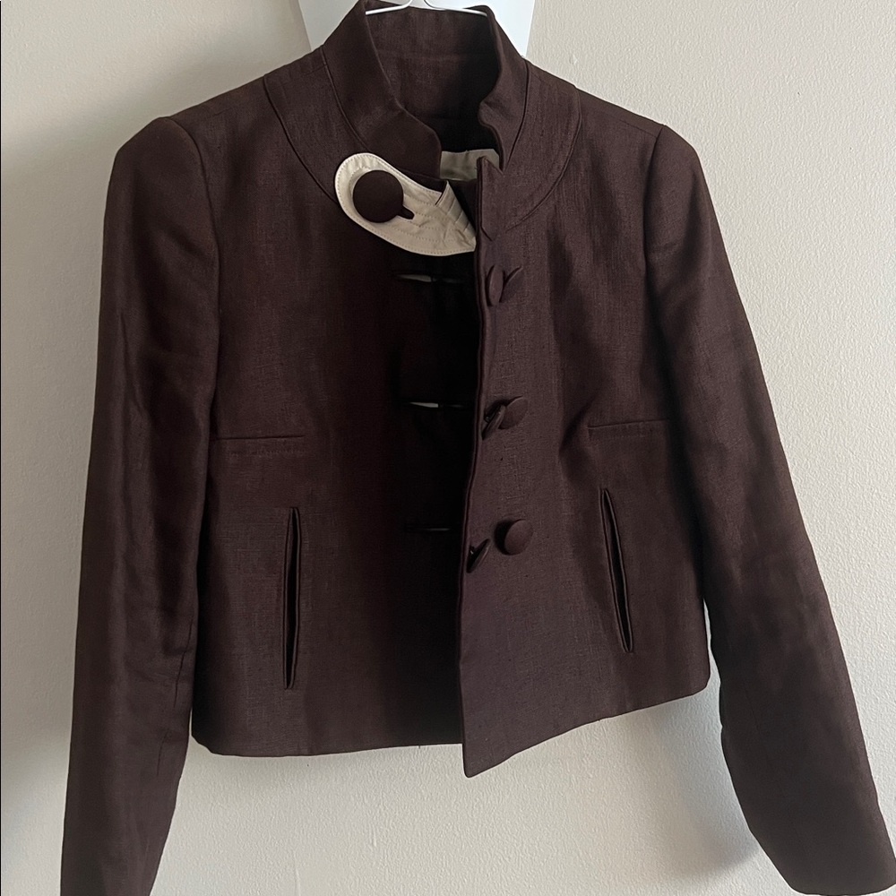 Chloe Chocolate Brown Blazer with Ivory Detail